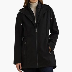 Lauren Ralph Lauren Women XL Black Soft Shell Jacket Quilted Bib Hooded Coat NWT